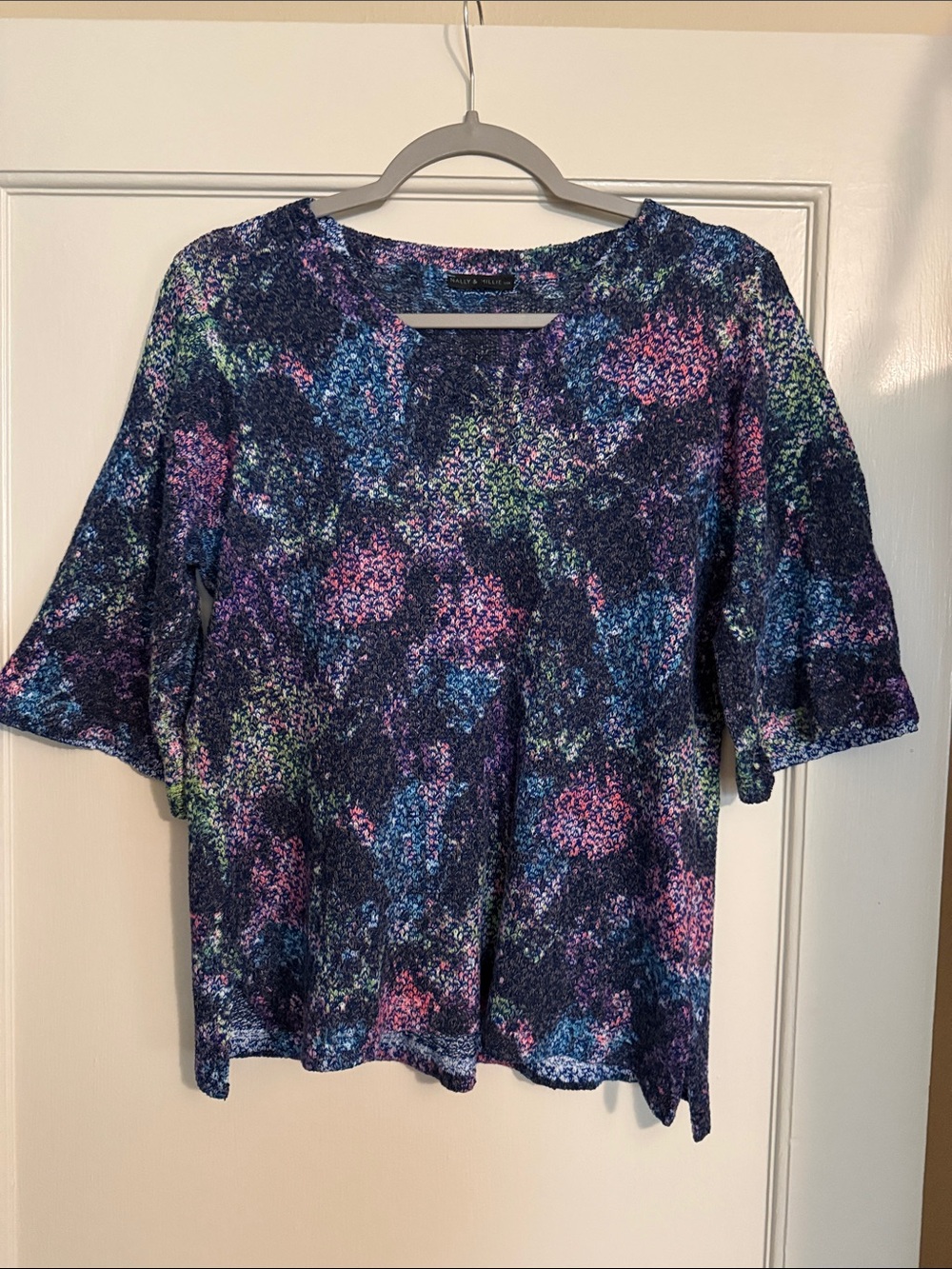 NALLY & MILLIE USA Navy Multi Floral-Print Short Sleeve Top